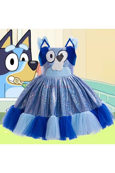 Choice 120cm D1329 Blue New Bluey Anime Summer Girl Suspender Dress Cute Bingo Kids Birthday Party Evening
