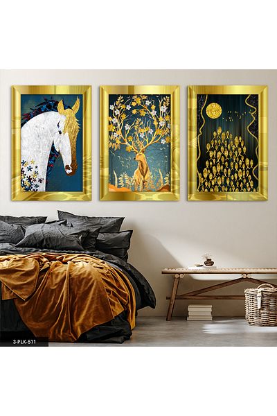 Evinemoda Golden Horse Fish Butterfly Gold 3 piese de pictură cu oglindă din plexiglas
