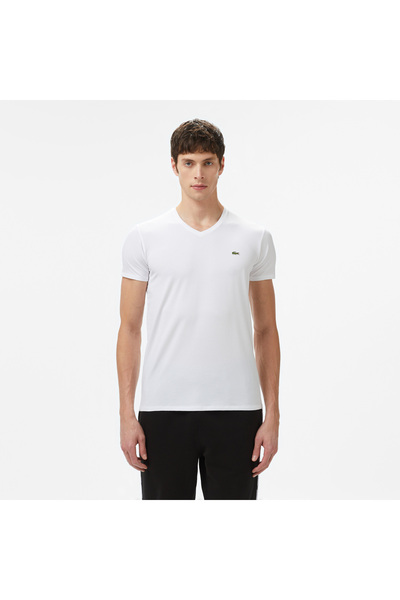Lacoste Erkek Slim Fit V Yaka Beyaz T-Shirt