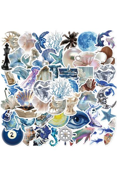Choice 50pcs 50pcs Creative Silver Blue Ocean Ins Style Stickers Graffiti Waterproof Decoration Diy Luggage