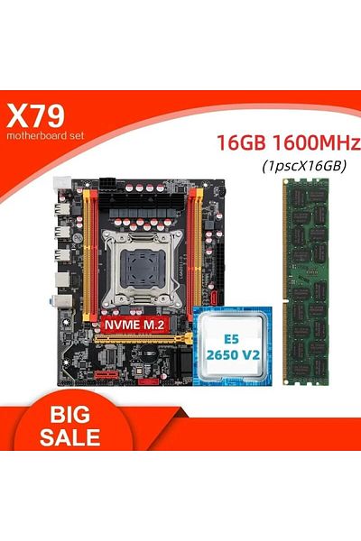 Choice مجموعة اللوحة الأم Kllisre X79 مع وحدة المعالجة المركزية XEON E5 2650 V2 LGA 2011، 1 قطعة × 16 جيجابايت من الذاكرة DDR3 1600 ECC RAM