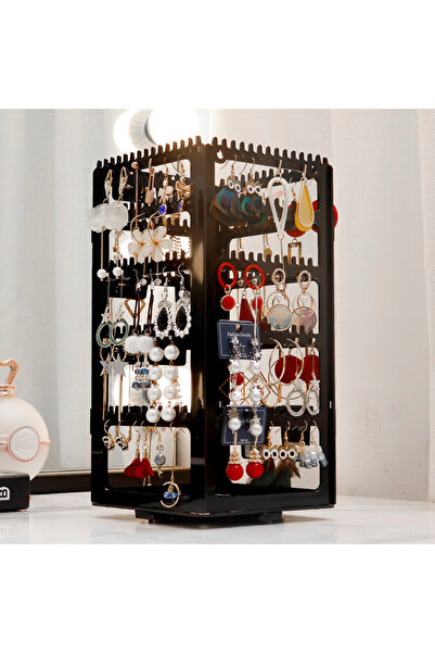 Choice صندوق تخزين مجوهرات أسود يدور 360 درجة 2023 حامل عرض الأقراط منظم بلاس...