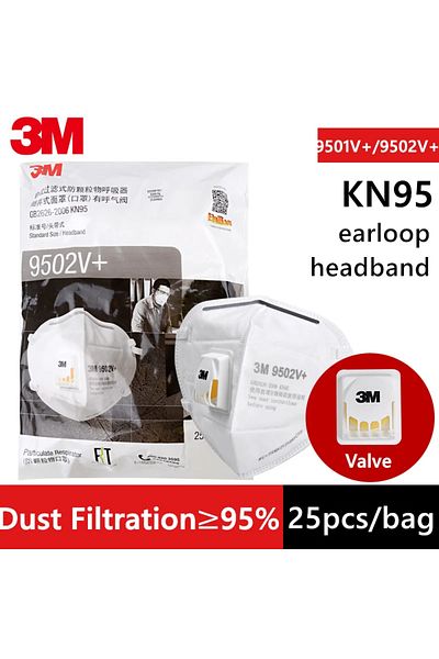 3M 9502V 25pcs 3M Mask 9501V+ 9502V+ Anti-particulate Mask Standard Breath Valve Folding Headband Earlo