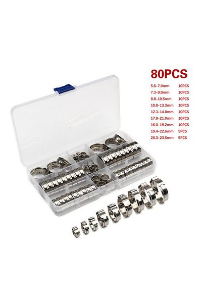 YISEONG 80pcs Stainless Steel Ear Stepless Clamp Worm Drive Fuel Water Hose Pipe Clamps Clips Cinch Clamp...