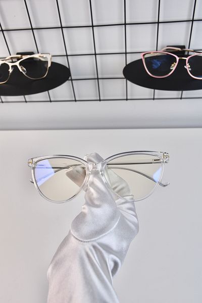 LOOKUP NEW Gold Cat Eye Bone Square Transparent Women's Unisex Blue Light Protection Screen Goggle Glasses