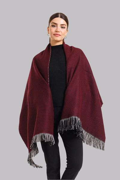 Mathilda Aksesuar Women's Double Sided Plaid Wool Shoulder Shawl - 70X190Cm - Winter Shawl