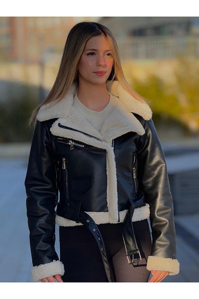 RHONES Lamined Leather Women's Coat with Complete Fur Inside