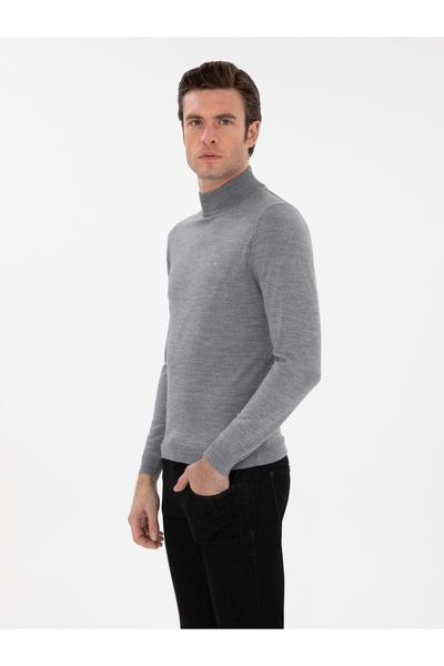 Cacharel Füme Slim Fit Yün Karışımlı Yarım Balıkçı Yaka Basic Triko Kazak 50293281-VR058