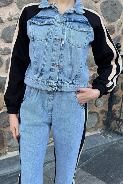 GÜLSELİ Blugi Blueblack Garnish Şardonlu Jachetă Pantaloni Set Două Piese Femei