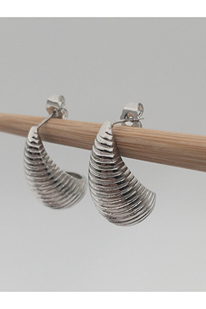 Siya Silver Striped Teardrop Drop Earrings-2.7 cm