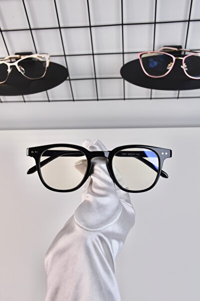 LOOKUP NEW Siyah Cat Eye Kemik Kare  Şeffaf Kadın Unisex Mavi Işık Korumalı E...