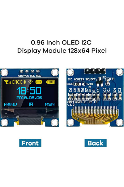 Choice وحدة عرض OLED I2C IIC زرقاء صفراء مقاس 0.96 بوصة 12864 128x64 بكسل SSD1306 Mini Self-L