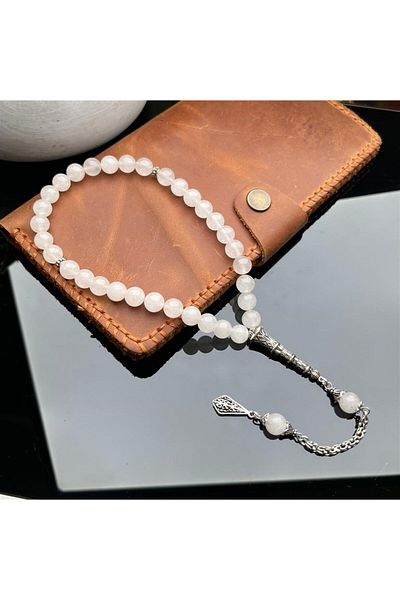 dergah tesbih Silver Design Pink Quartz Rosary