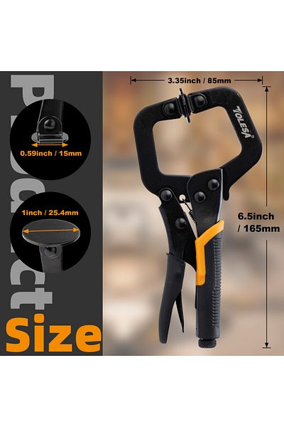 TOLESA 6 Inches 6" C Clamp 3pcs Metal Face Clamp Locking Plier With Flat Swivel Pads For Woodworking