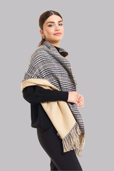 Mathilda Aksesuar Women's Double Sided Plaid Wool Shoulder Shawl - 70X190Cm - Winter Shawl