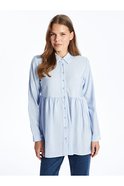 LC Waikiki Lcw Comfort Blue Plain Long Sleeve Women's Shirt Tunic with Nevavm...
