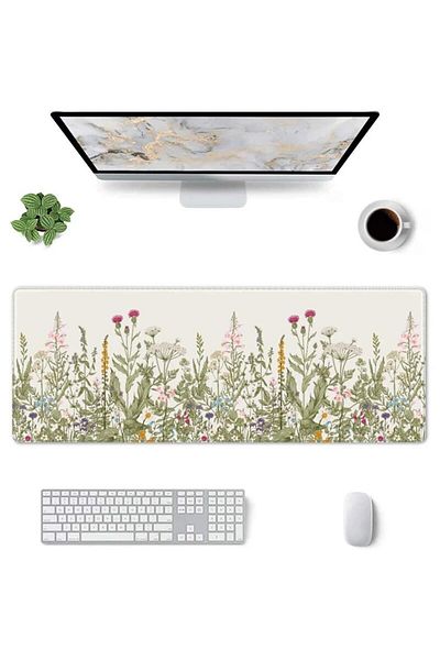 TWTOWO 800x300x2mm Mouse Pad Gaming Green Plant Flower Aesthetics Xl Computer Mousepad Xxl Playmat Natural