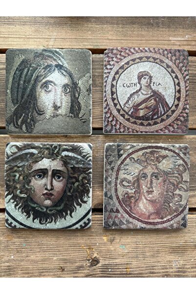 woodhomeworks طقم من 4 أكواب مطبوعة من الحجر الطبيعي - ميدوسا