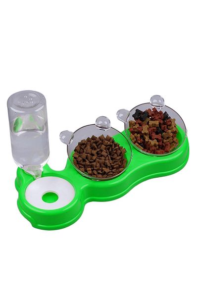 Glipet Double Chamber 3-Piece Nutrition Food and Water Bowl Green 500 ml 36 X 21 X 16 cm