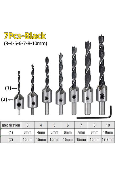Choice 7pcs-black Countersink Drill Bit Set Carpentry Reamer Chamfer Boring Drilling Round Shank Counterbor
