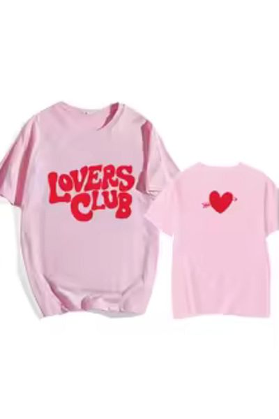 Boi Γυναικείο Lovers Club Design Τυπωμένο Oversize Λευκό Μπλε Μαύρο Ροζ T-shirt-κοντομάνικο μπλουζάκι