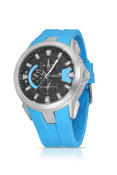 Polo Air Rubber Band Metal Case Men Wrist Watch Blue Silver Black Color Pl-0974E2X