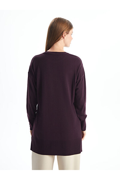 LC Waikiki Plum Crew Neck Plain Long Sleeve Women's Knitwear Tunic