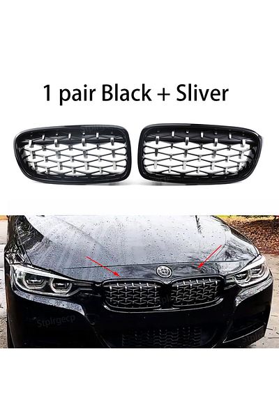 Choice Black And Sliver Diamond Front Bumper Kidney Grill Double Slat Racing Sport Grille For Bmw 3 Series