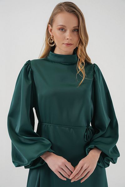Bigdart 2510 Satin-Hijab-Abendkleid – Smaragdgrün