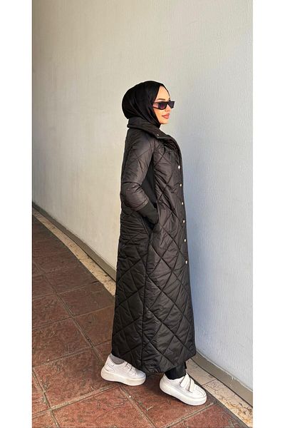 Minel Black Women's Coat 027 - Snap Fastener