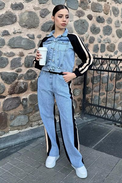 GÜLSELİ Blugi Blueblack Garnish Şardonlu Jachetă Pantaloni Set Două Piese Femei
