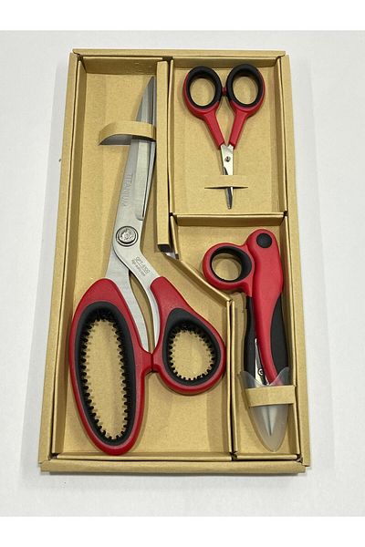 karantuhafiye Red Titanium Scissors Set - Set of 3