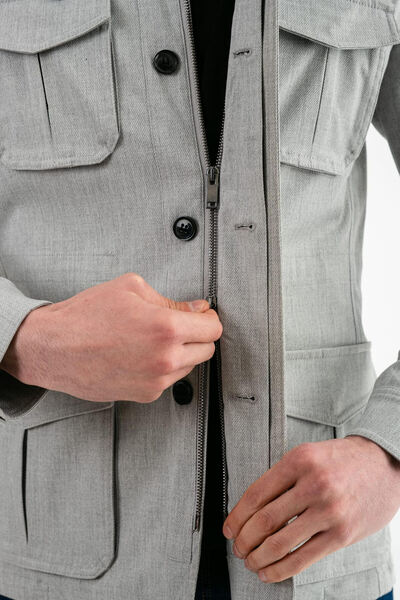 Ted Davıd Gray Stand Collar Safari Men's Jacket