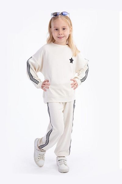 Monila Girl's Modal Fabric Star Applique Sweatshirt and Sweatpants Bottom Top Set