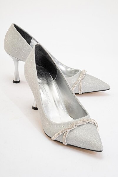 CCWAY AYAKKABI Women's Wrapped Stone Stiletto Silver Glitter