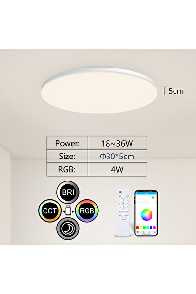 Choice مصباح سقف دائري LED ملون RGB من MARPOU مقاس 30 × 5 سم مع تطبيق ذكي قابل للتعتيم 370 مم 300 مم 18-54 واط 220 فولت Ambien