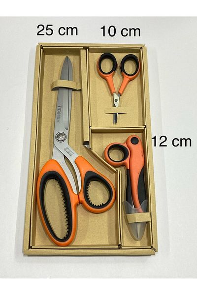 karantuhafiye Orange Titanium Scissors Set - Set of 3
