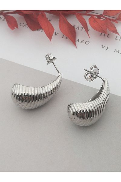 Siya Silver Striped Teardrop Drop Earrings-2.7 cm