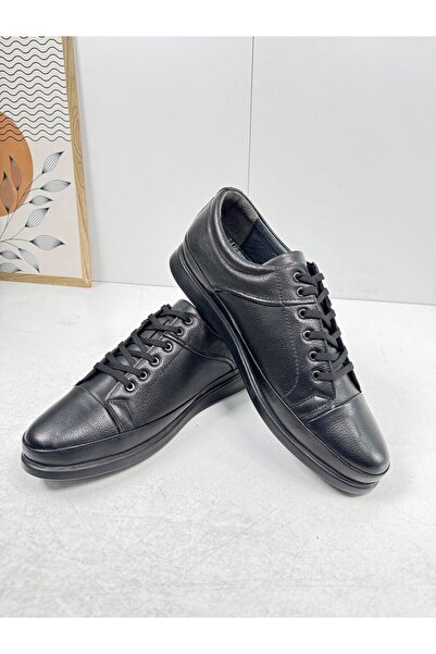 Nstil Daily Black Men's Inside and Outside Genuine Leather Moccasin Lace-Up Winter Casual Shoes 153