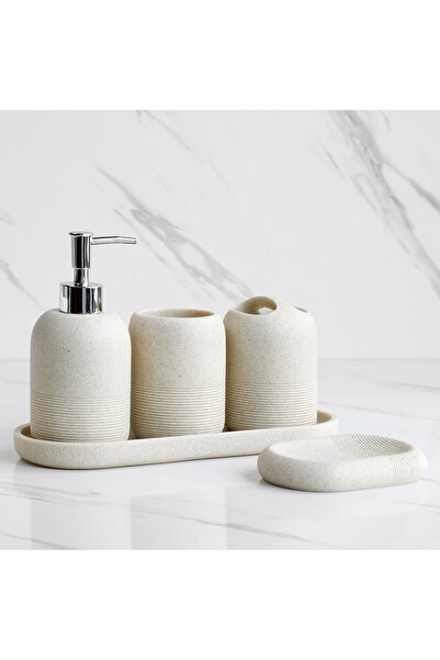 Choice مجموعة إكسسوارات الحمام بيج مكونة من 5 قطع، موزع لوشن، حامل فرشاة أسنا...