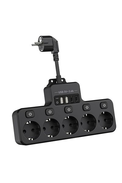 Choice 100-250v Eu 5 Black Kr Eu Plug Power Strip Ac Outlet Multitap With Individual Switch 2 Usb 2 Type C