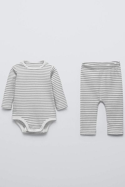 hepbaby Ribbed and Striped Baby Bodysuit and Leggings Set