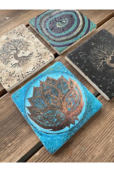 woodhomeworks طقم من 4 أكواب مطبوعة من الحجر الطبيعي - كثيف