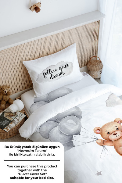 Tuğba Kuğu Tek Kişilik Lastikli Çarşaf Seti - Iconic Serisi - Balon Tutan Ayı