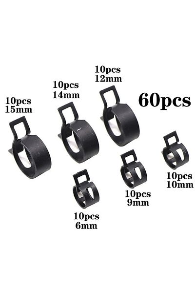 YISEONG 60pcs/set 6-15mm Bagged Q673b Vacuum Spring Fuel Clip Oil Water Hose Pipe Tube Clamp Black Assort...