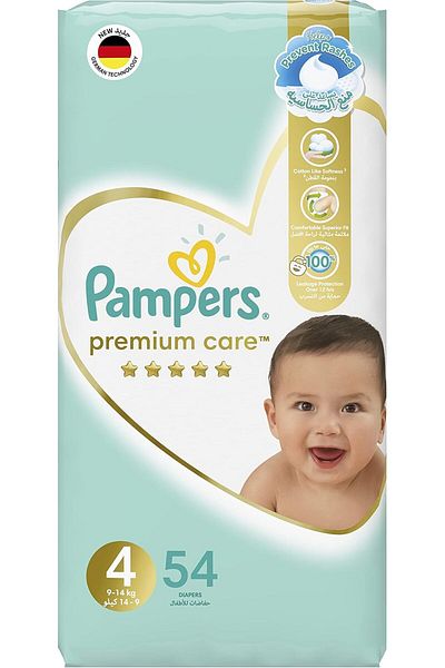 Pampers Premium Care, Size 4, Maxi, 9-14 kg, Mega Pack, 54 Taped Diapers