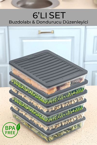 Palica Anthracite 6 X 2400 ml - Set of 6 Microwave and Freezer Refrigerator Organizer Storage Containers
