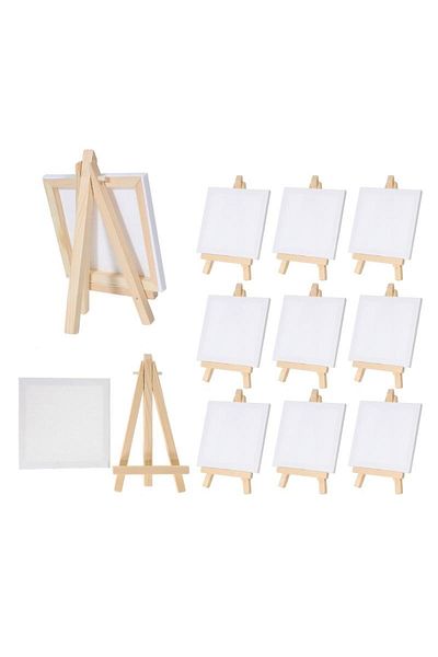 Choice 10x10cm 12pcs Artists 5 Inch Mini Easel 3 Inch X3 Inch Mini Canvas Set Painting Kids Craft Diy Draw