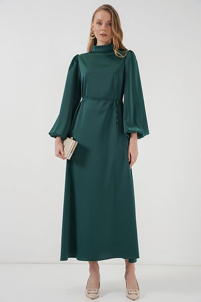 Bigdart 2510 Satin-Hijab-Abendkleid – Smaragdgrün