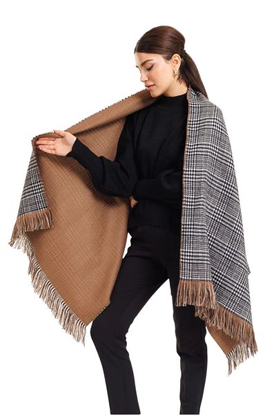 Mathilda Aksesuar Women's Double Sided Plaid Wool Shoulder Shawl - 70X190Cm - Winter Shawl